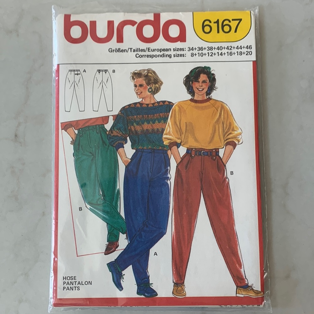 Vintage 80’s Uncut burda 6167 Pants Sewing Pattern